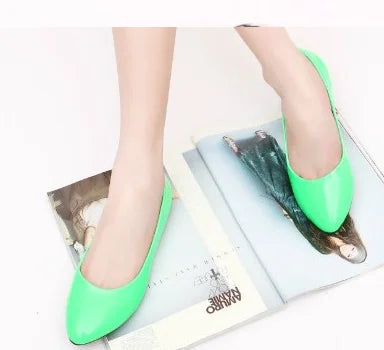 Ladies 2-48 Shiny Leather Slip-Ons Green Candy Colors Shallow Toe Shoes For Women Promotion 2020 Plain Flats Spring Outdoor Cute