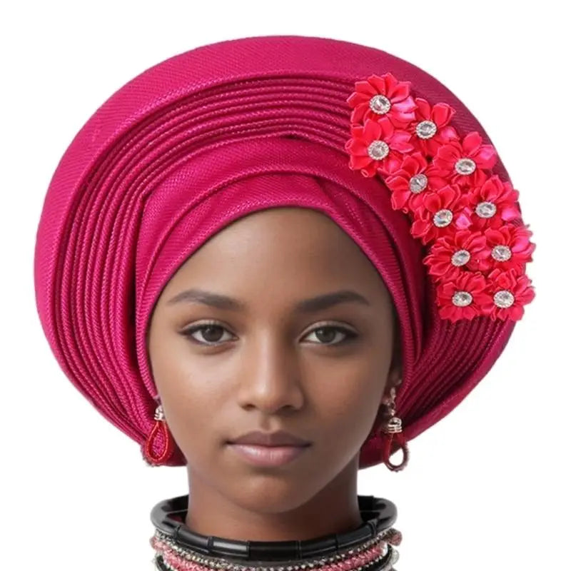 39BD African Turban Headwrap for Female Fashion Formal Head Scarf Bonnet Hat Turban Ethnic Flower Head Turban Nigerian Hat