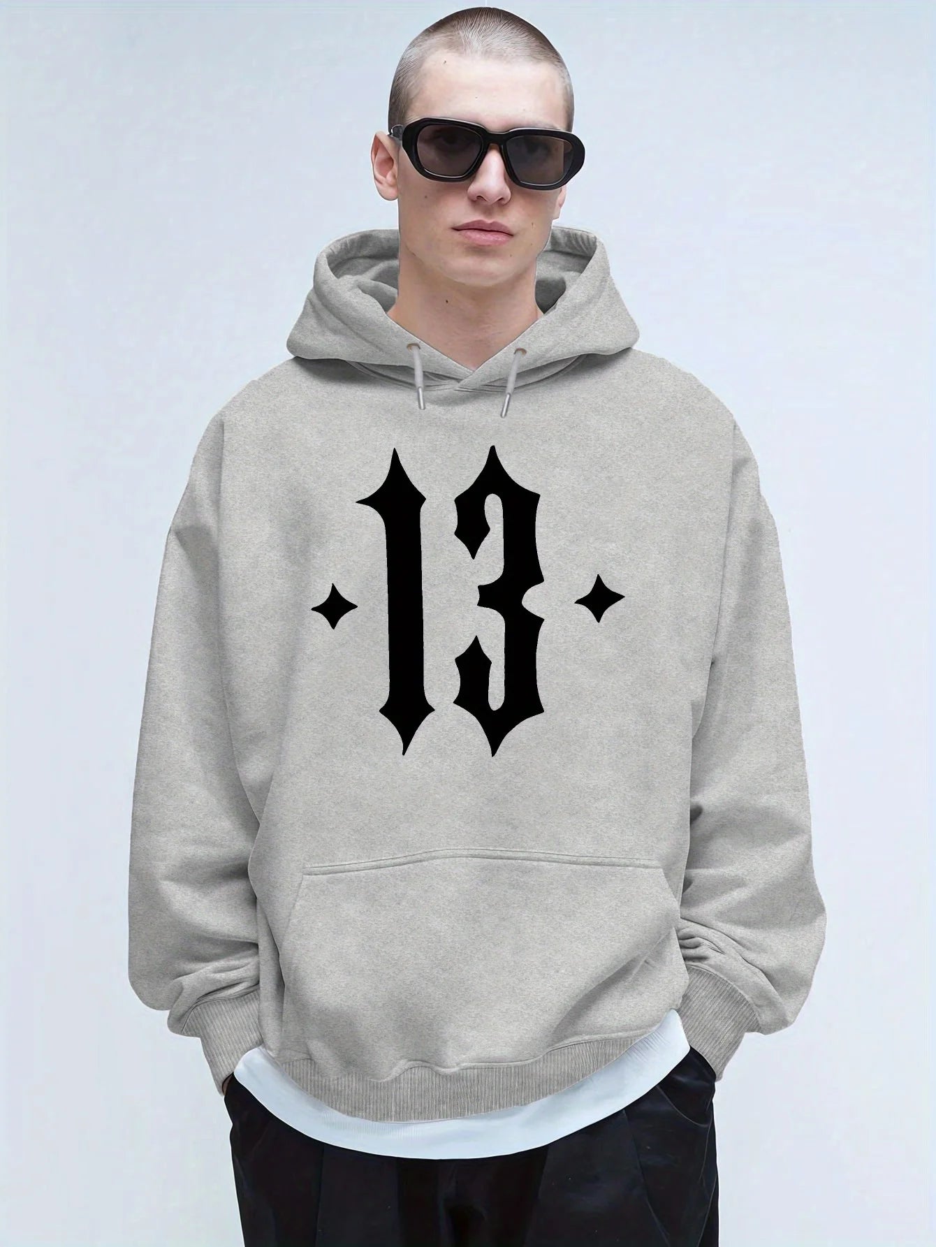 Men'S Hooded Sweatshirt with Number 13 Print - Casual, Comfortable Pullover for Fall and Winter, Long Sleeve Casual Style Top