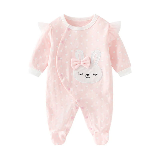 Pink Princess Baby Girl Rompers Autumn Newborn Jumpsuit with Foot 0-12 Months Kids Bodysuit for Infant Girls