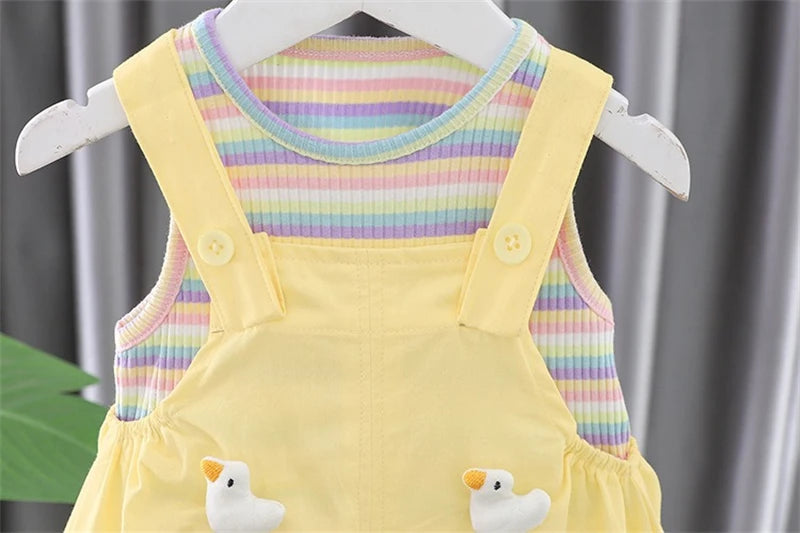 Baby Girls Clothing Sets Children Summer Clothes Cartoon Rabbit Stripe Vest Shorts 2 Pieces Suit Kids Casual Clothes Outfits