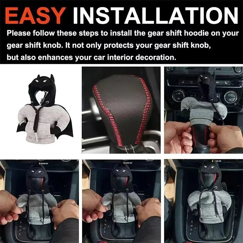 2024 Bat Shift Lever Collars Hoodie Car Gearshift Lever Cover Change Lever Sweatshirt Gearshift Cover Hoodie Gear Knob Sweater