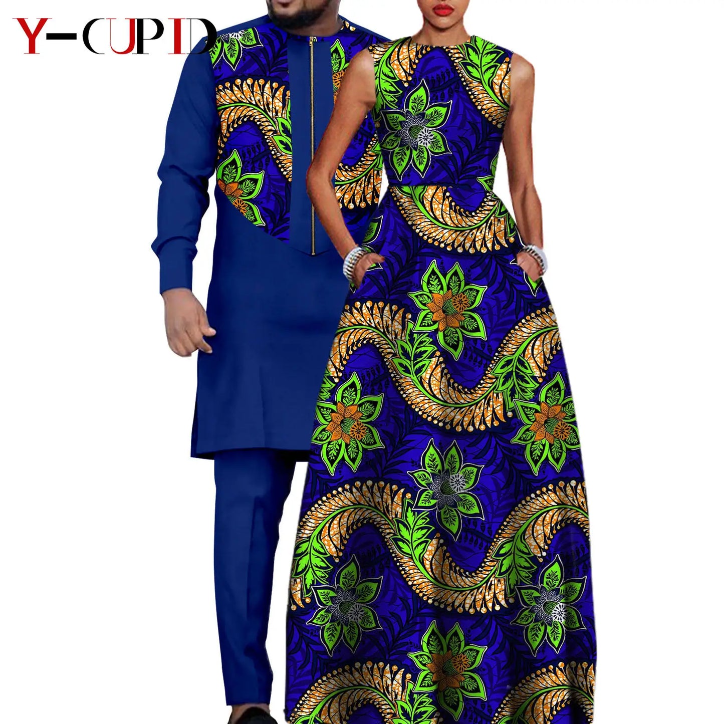 African Dresses for Women Matching Couple Outfits Bazin Riche Men Top and Pant Sets Dashiki Outwear for Party Vestidos Y23C067