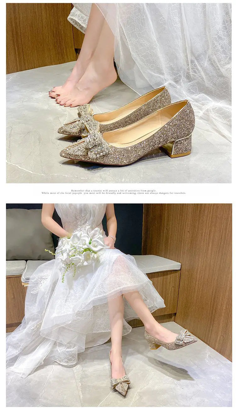 Women's Summer Footwear Stilito Rhinestone Shoes for Woman 2025 with Wedding Bride Genuine Mark Chic and Elegant A Comfortable E