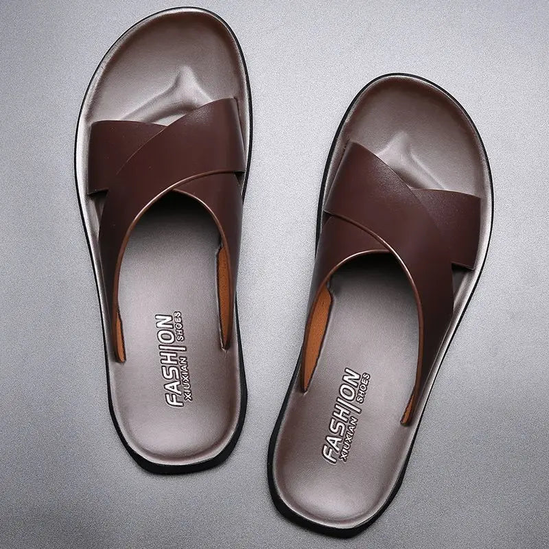 Men Sandals Slippers Genuine Leather Luxury Fashion New Men's Flat Shoes Casual Non-Slip Beach Sandals For Men Zapatos Hombre