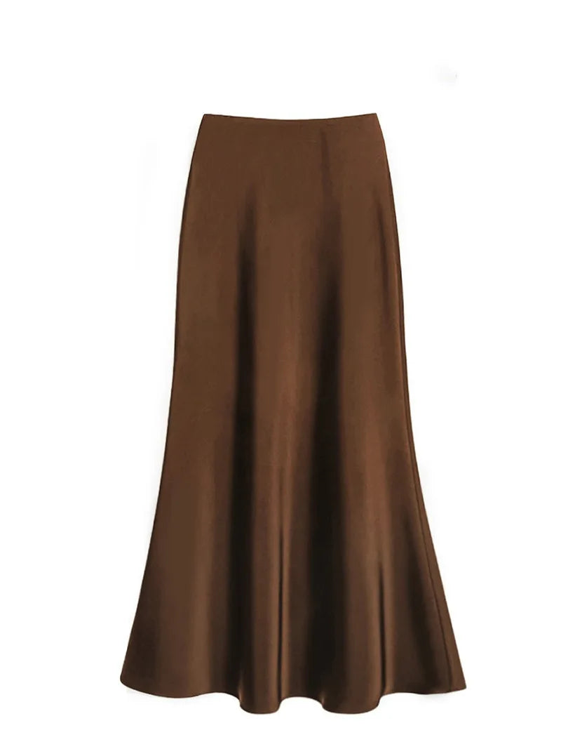 French Style Chic Women's Acetic Acid Satin Flowy High Waist Hip Hugging Skirt for Spring/Summer Fishing Tail Skirt A-line Skirt