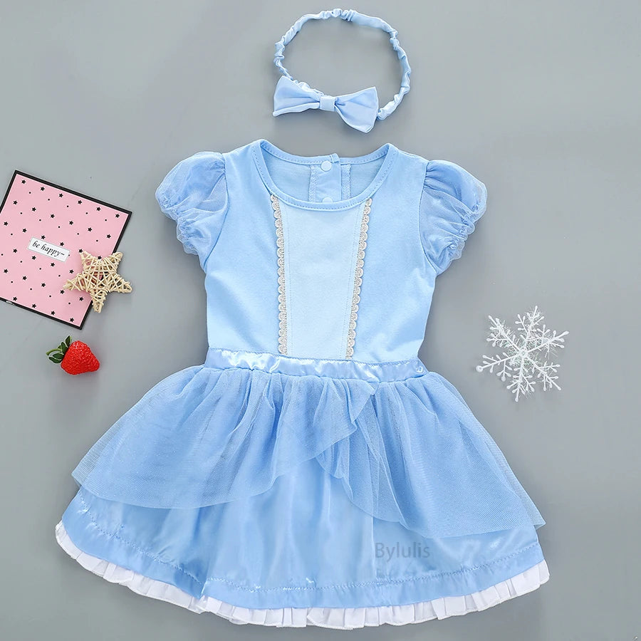 Baby Girls Costumes Kid Romper Tutu Dress with Headband Infant Baby Girl Princess Alice Clothes Aurora Belle Dress Party Costume