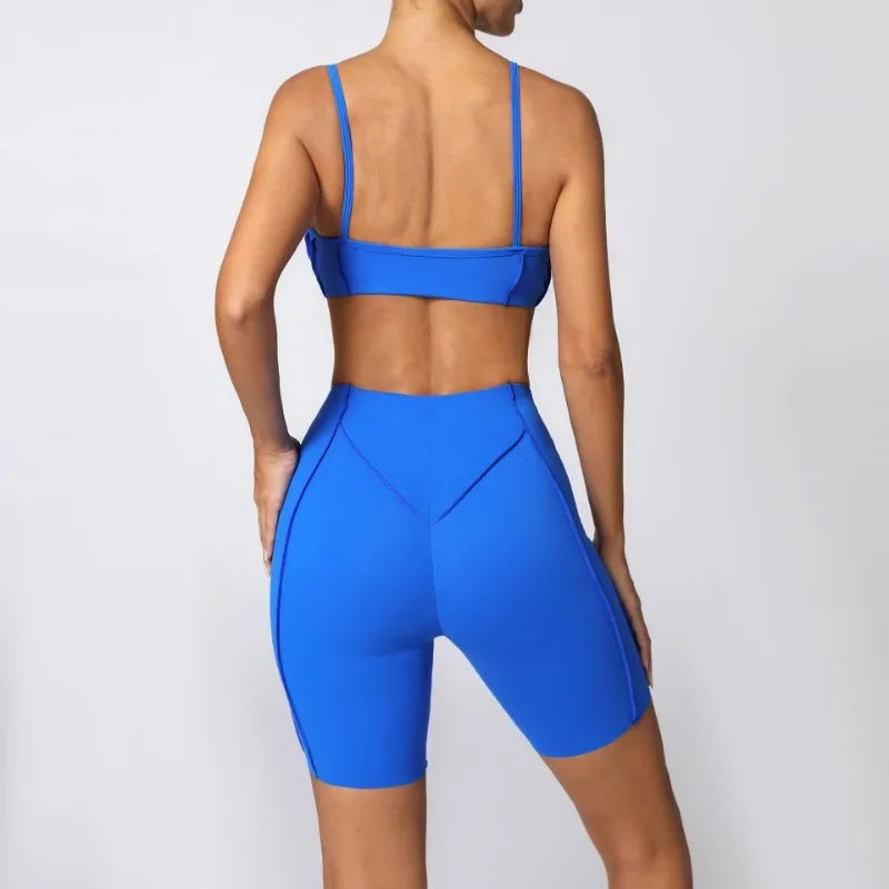 Yoga Fitness Sports Sets High Waist Hip-lifting Shorts Open Back Bra Suit Casual Running Workout Gym Leggings Sexy Set for Women