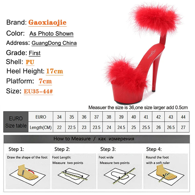 17CM Fur Womens Party Shoes Fashion 2023 Summer Sexy Exquisite Open Toe Ladies Shoes Female Stiletto Super High Heel Sandals