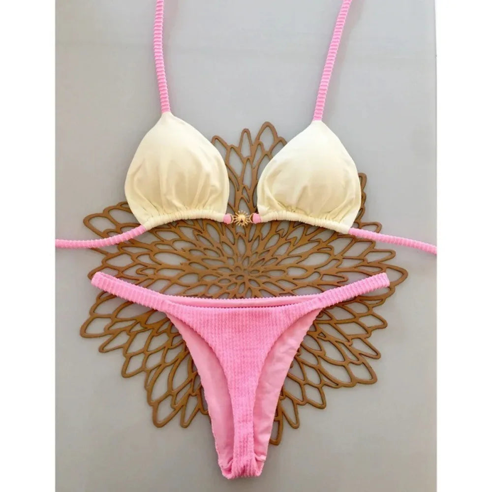 2Pcs/Set Fashion Summer Beach Bikini Push-Up Casual Women Swimsuit Bathing Suit Brazilian Swimwear Beach