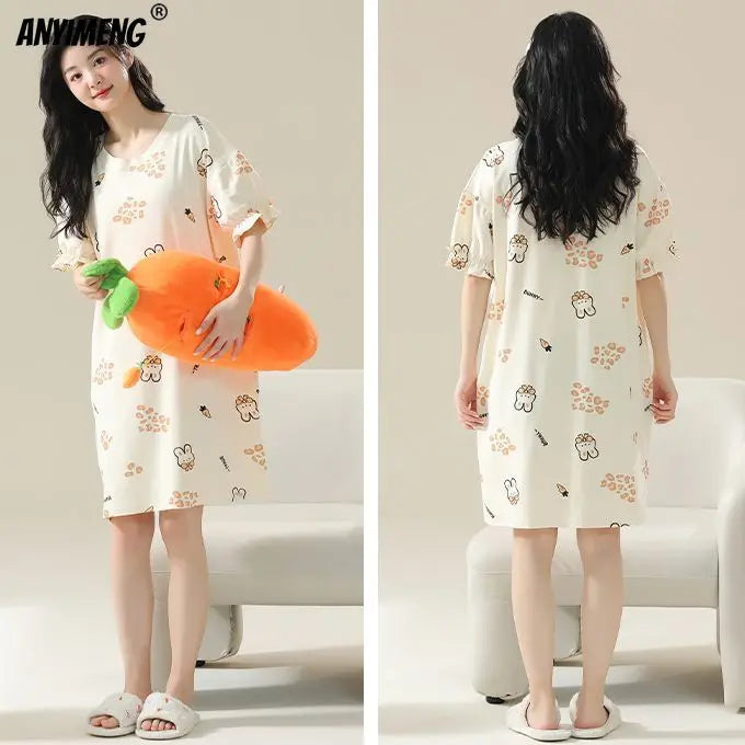100% COTTON! M-4XL Plus Size Summer Women Nightgown Brand New Anti-bacterial HQ Nightdress Short Sleeves Sleepshirt Casual Dress