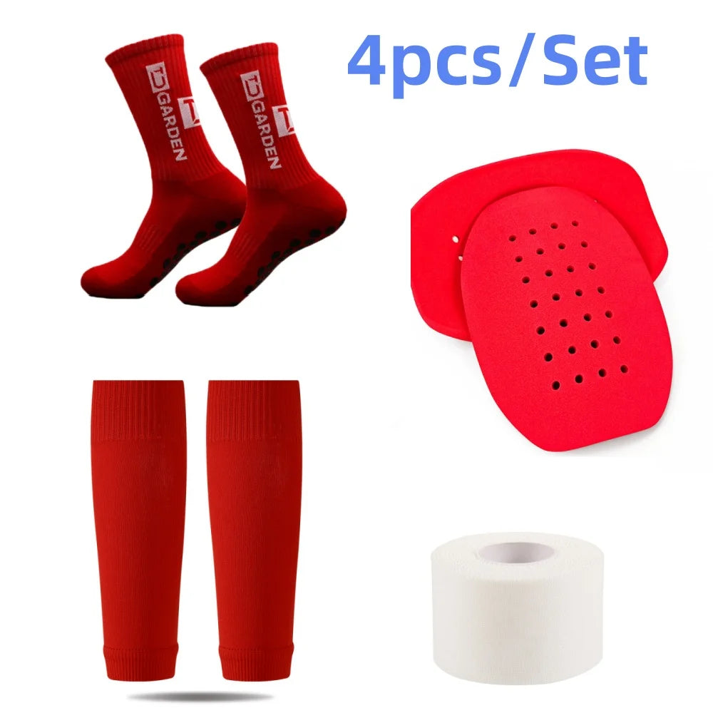 4-Piece Unisex Sports Set - Performance Socks, Leg Sleeves & Non-Slip Football Tights for Soccer, Hiking, Gym Training, Cycling