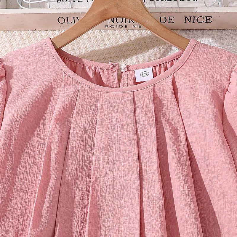 Kids Spring Autumn Fashion Dress For Girls  Simple Classic Design Pink Long Sleeve Princess Party Dress Sweet Lovely Style