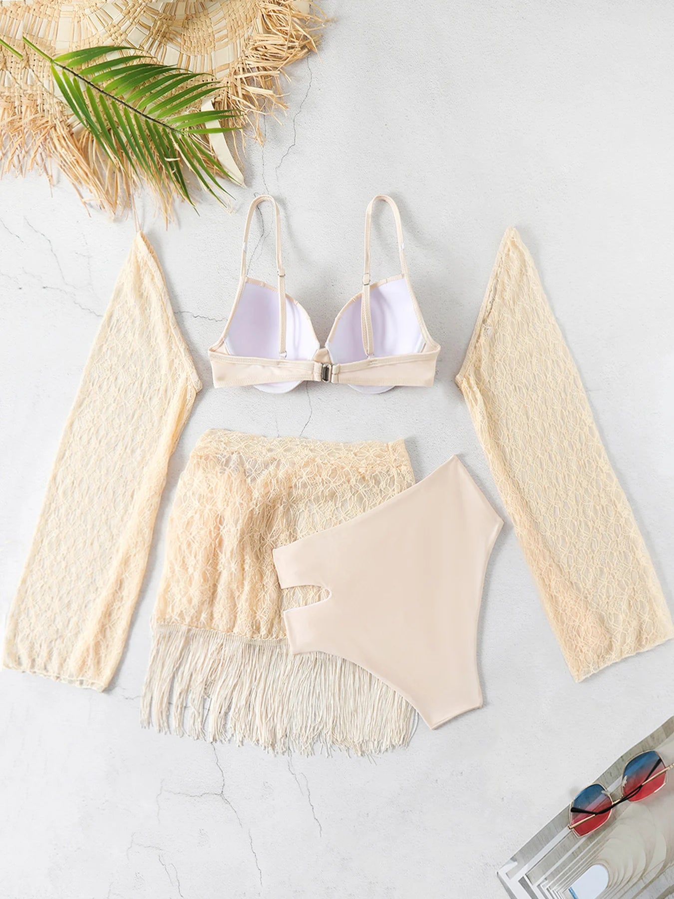 Sexy 3Pieces Push Up Bikini Set Women Swimsuit High Waist Perspective Tassel Skirt Beach Outing Bathing 2024 Feminine Swimwear