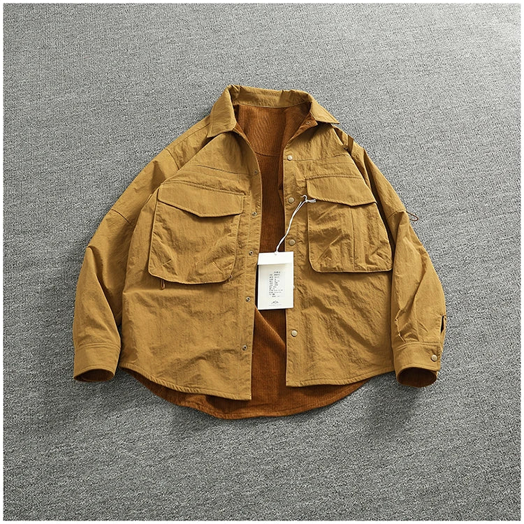 Reversible A+B fabric outdoor functional cargo jacket men's loose pocket lapel retro American casual jacket