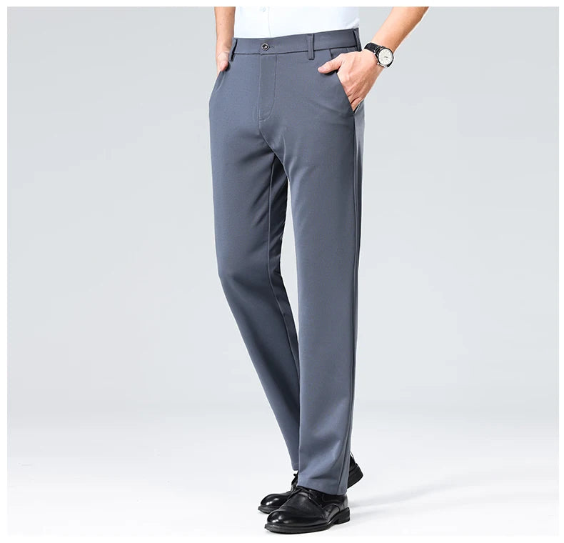 29-42 Men's Summer Thin Fashion Business Casual Suit Pants Long Pants Men's Elastic Straight Sleeve Formal Pants Plus Size 28-40