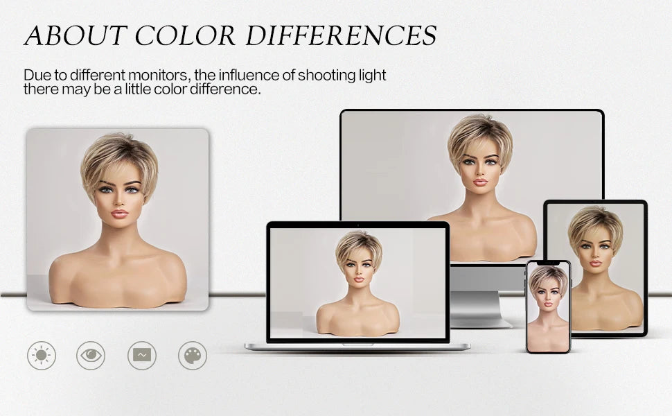 Blonde Human Hair Wigs Dark Root Short Pixie Cut Bob Wigs Machine Made Remy Human Hair Wig for White Women Daily Heat Resistant