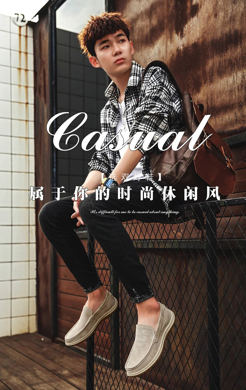 Men's Suede Casual Leather Shoes Fashionable Breathable Comfortable Driving Shoes Men Shoes