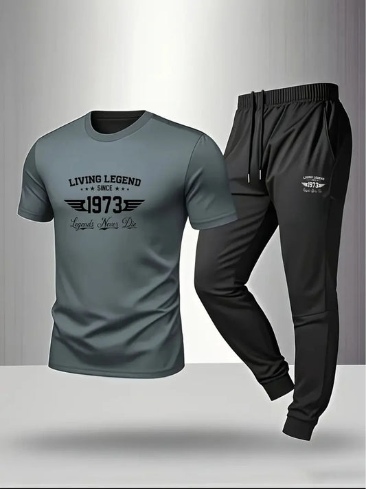 Summer men's urban new letter printed breathable micro elastic round neck T-shirt and pants set outdoor casual wear