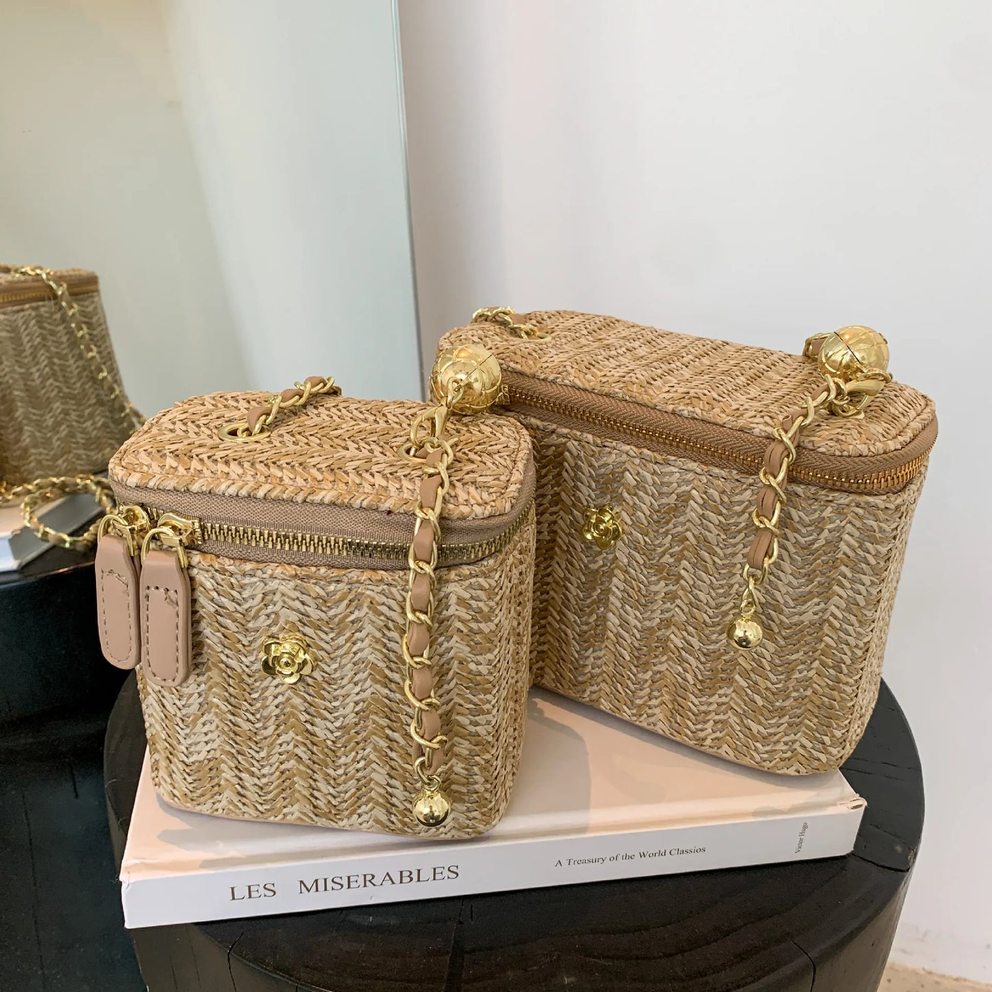 2023 Mini Straw Bucket Crossbody bag For Women Summer Weave Women's Brand Handbags And Purses Fashion Chain Simple Shoulder Bags