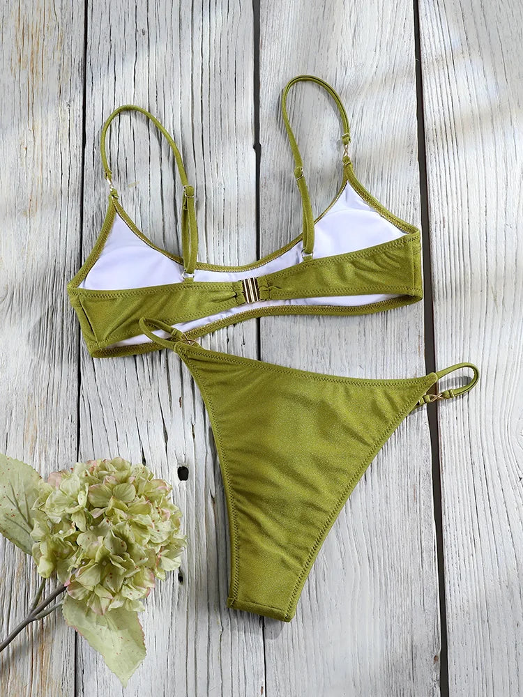 Miyouj Push Up Bathsuit Solid Bikinis 2026 Two Piece Suit Sexy Triangle Bikini  Swimsuits Low Waist Swimwear High Cut Bathwear