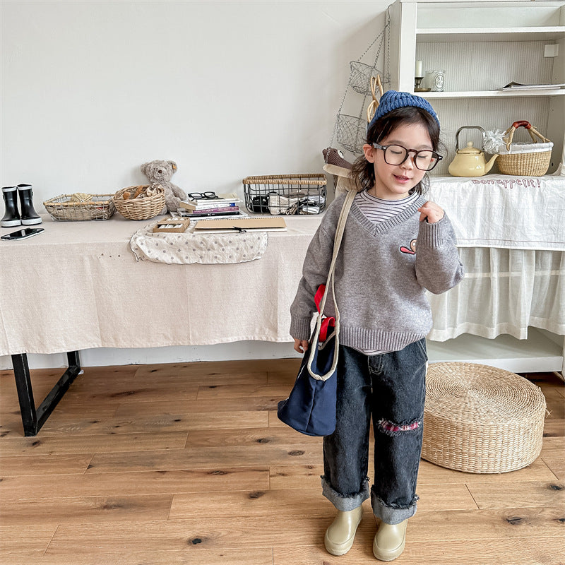 2023 Autumn Spring Baby Girls Boys Denim Pants Loose Fashion Korean Style Kids Casual Jeans Toddler Trouser Children's Clothes