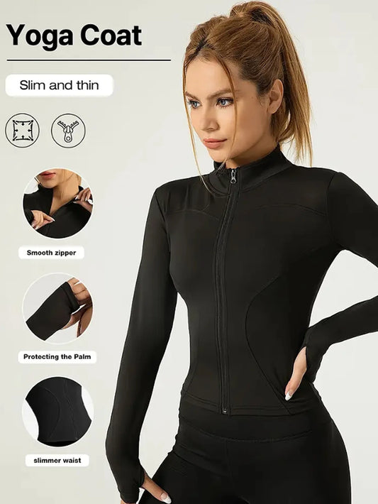 Yoga Jacket High Elastic Tight Quick Dry Sports Jacket Slim Fit Running Gym Top Workout Shirt for Women