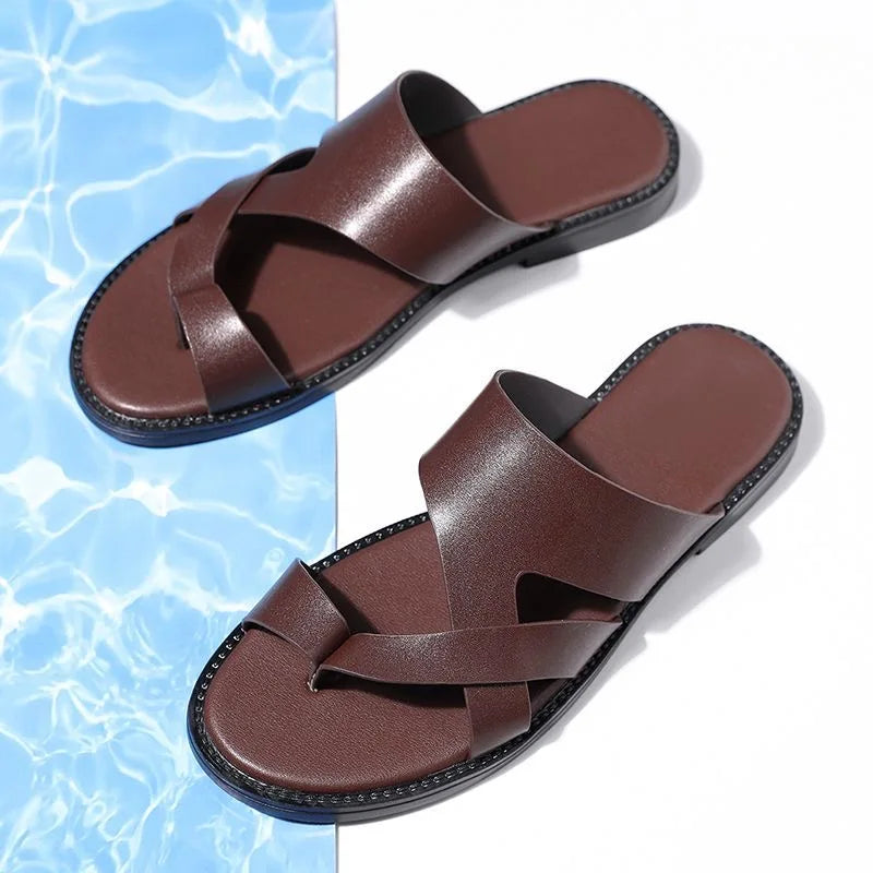 Sandals for Men Slippers Genuine Leather Luxury Brand Fashion  Men Flats Casual Non-slip Beach Sandalia Zapatos Hombre 2024