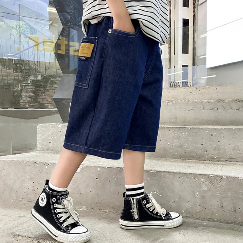 New Boys Summer Fashion Denim Shorts Kids Casual Loose Thin Knee-Length Trousers for 3-12 Years Teenager Outdoor Jeans Pants