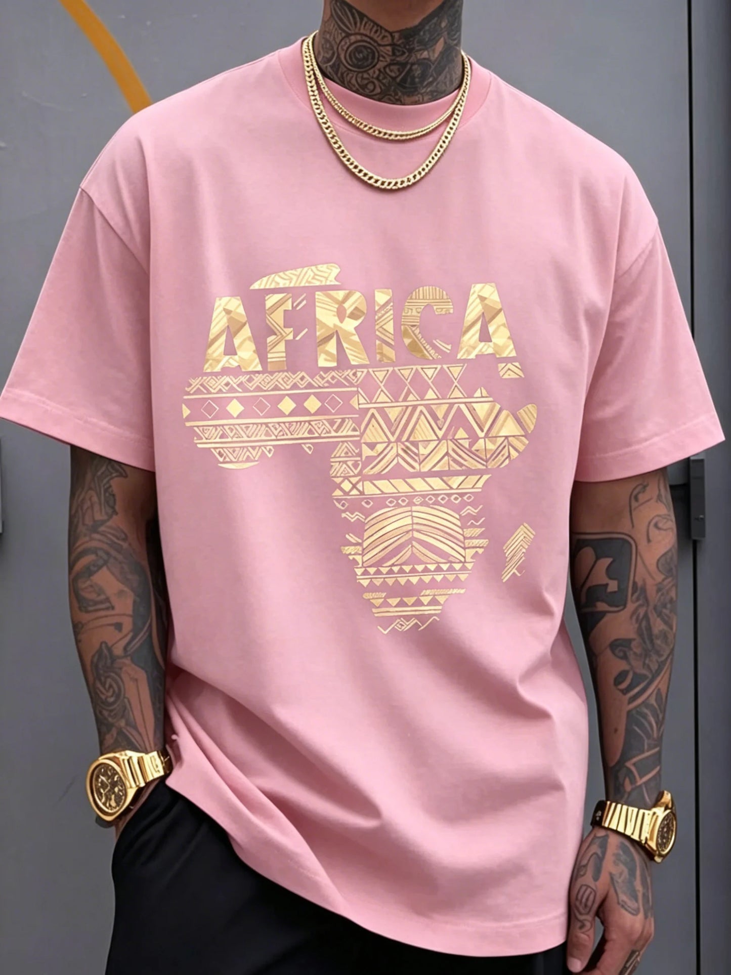 African Tribe Print Comfortable and Breathable T-shirt, Suitable for Casual Wear, Round-neck Short-sleeved Top