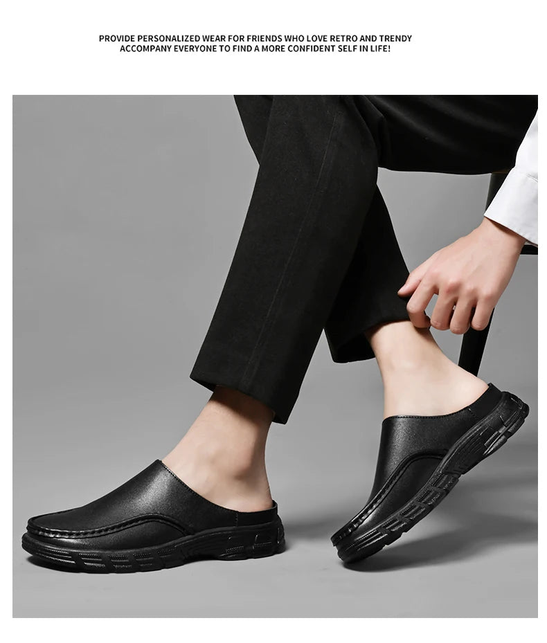 Summer Men Business Formal Shoes Genuine Leather Sandals Designers for Men Mules Outdoor Casual Slippers Comfy Office Work Shoes