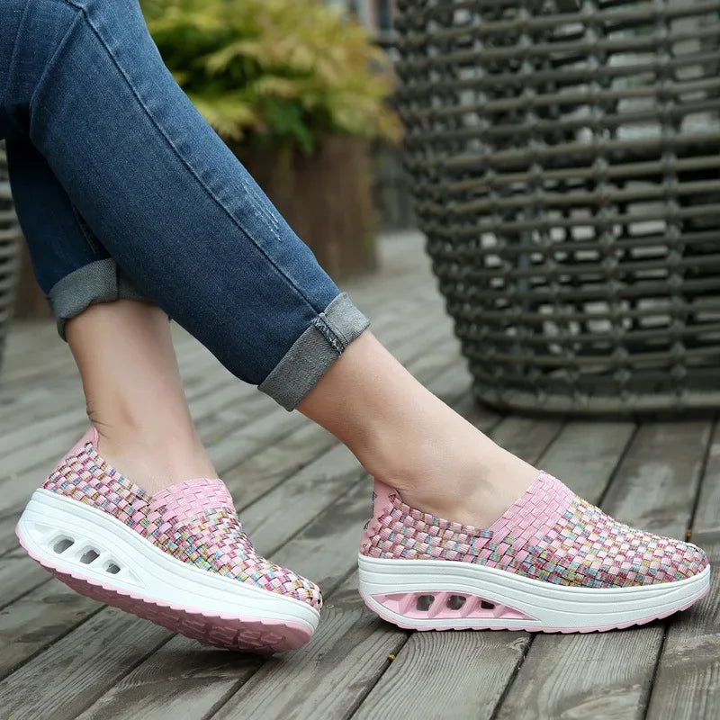 Women Sneakers Casual Wedges Increased Platform Shoes Woman Woven Breathable Sneakers Tenis Shoes Zapatillas Chaussure Femme