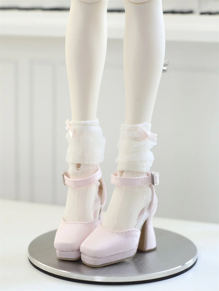 BJD Doll Shoes Toys GL/DFH 1/4 Girls High Heels Square Toe Pink White Black Soft Silk Elegant Glossy Leather Doll Accessories
