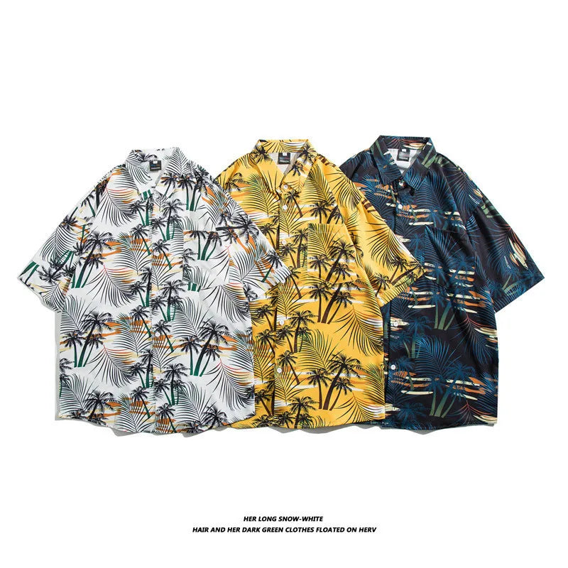 Men's Hawaiian Polyester Summer Short Sleeve Shirt Tropical Leaf 3D Pattern Printing Beach Male Shirts Casual Blouse For Men