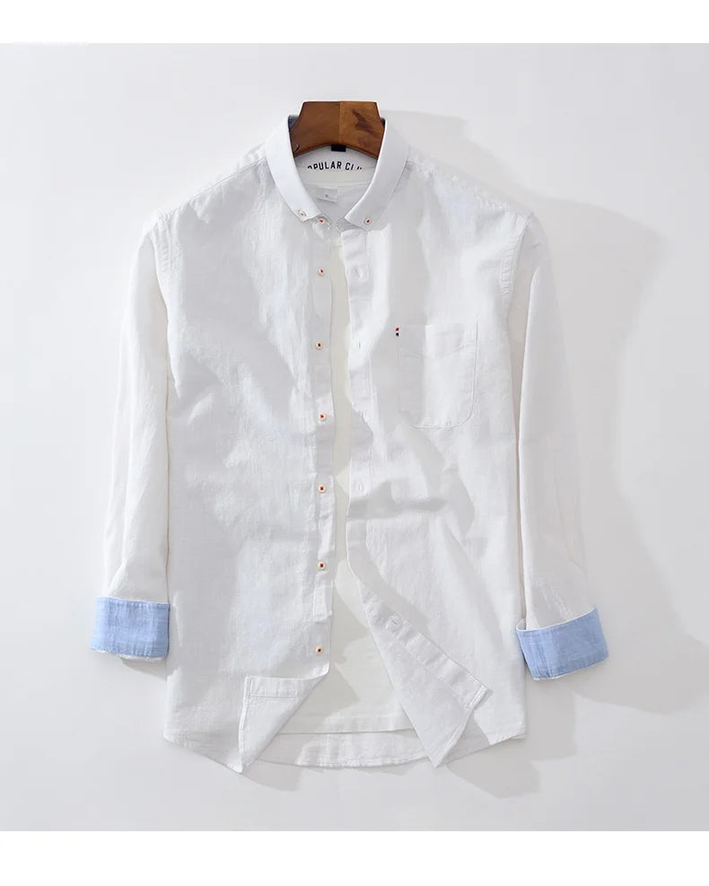 Shirt New Men's Fashion Solid Color Cotton Linen Everything Trend British Style Casual Business Formal Long-sleeved Shirt
