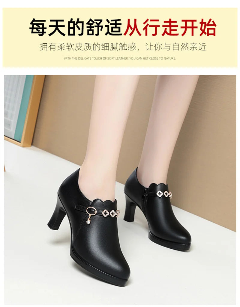 Temperament Fashionable And Versatile Deep Mouth Spring And Autumn Comfortable High Heels Soft Sole Soft Side Single Shoes