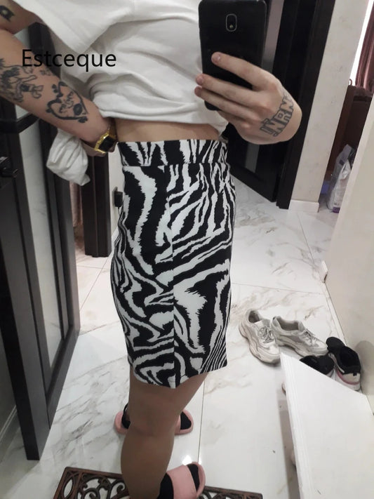 2025 Korean Zebra Print Midi Skirt Women Autumn New Female A-line High Waist Loose Skirts Vintage Mini Skirt