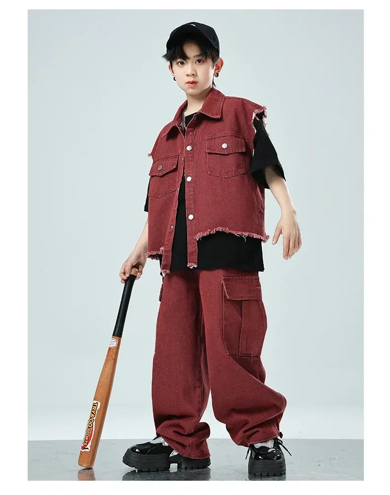 Children Hip Hop Jazz Fashion Show BoyGirl Loose Vest Baggy Pan t T-shirt Suits Sets Dance Performance Clothes Kids Tracksuits