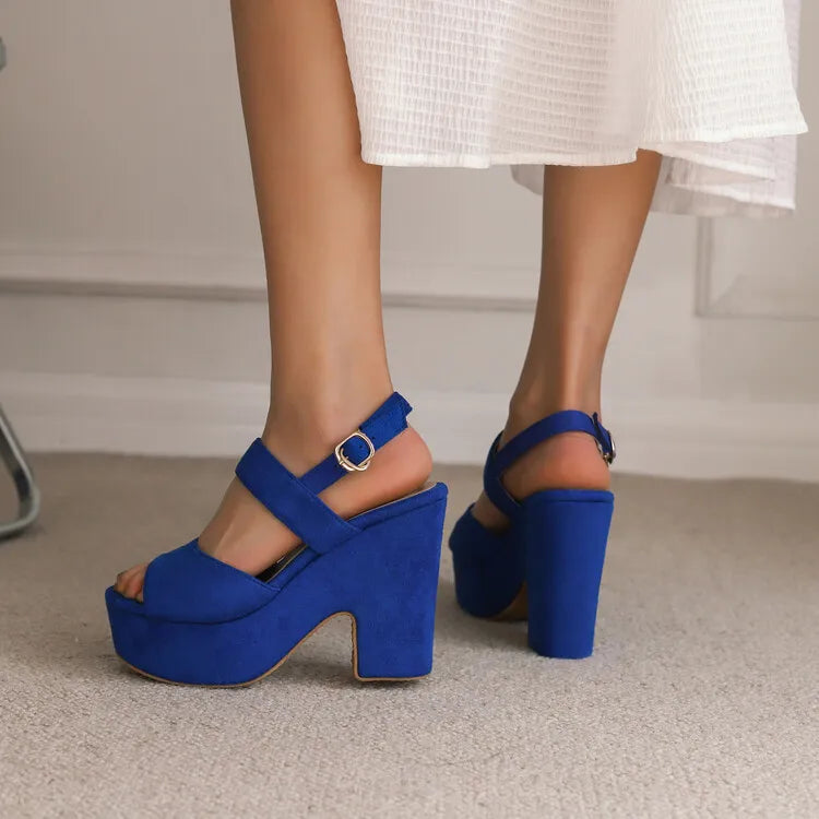 EAGSITY Platform peep toe suqare heel slip on pumps ankle strap sandals for women ladies high heel shoes party dacning