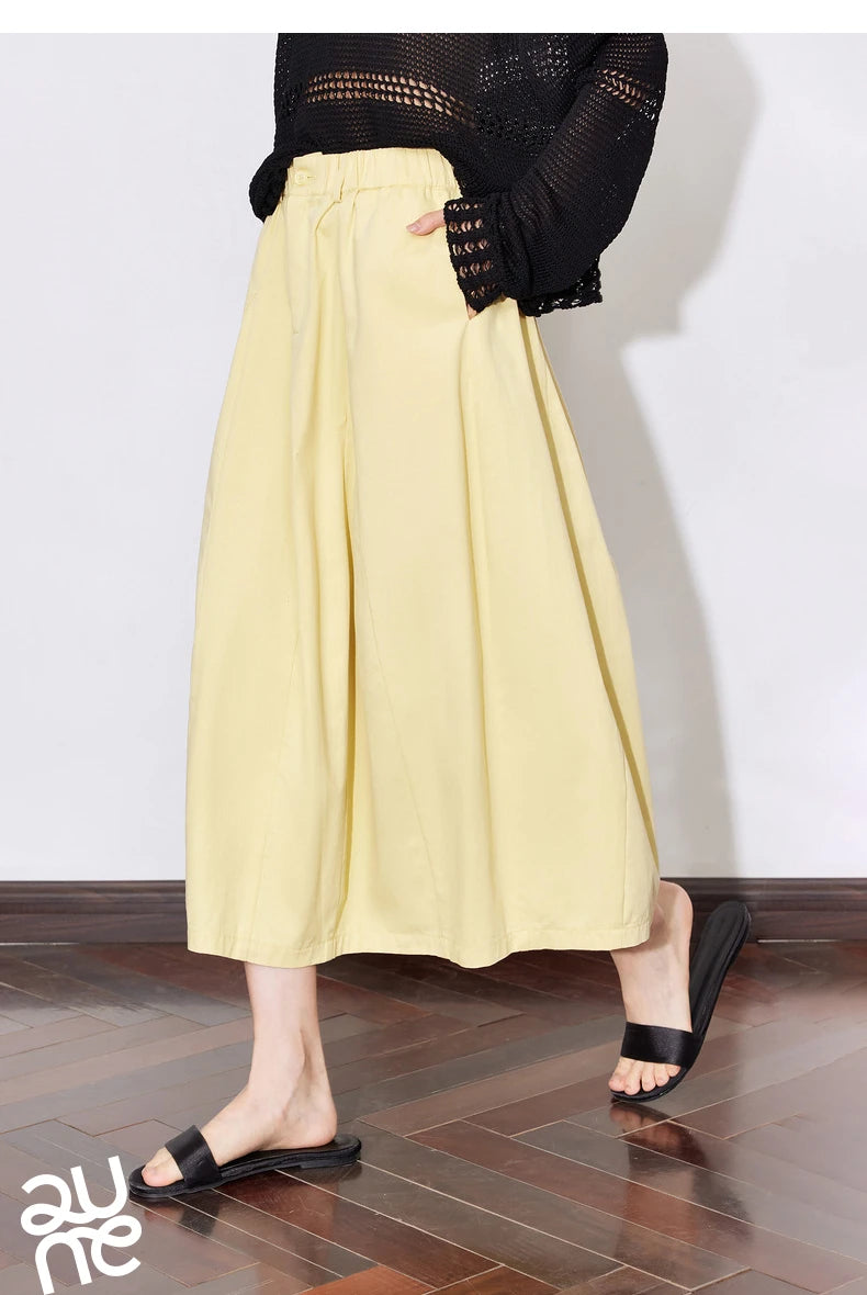 Toyouth Women Cotton A Line Umbrella Skirt Mid Calf Black