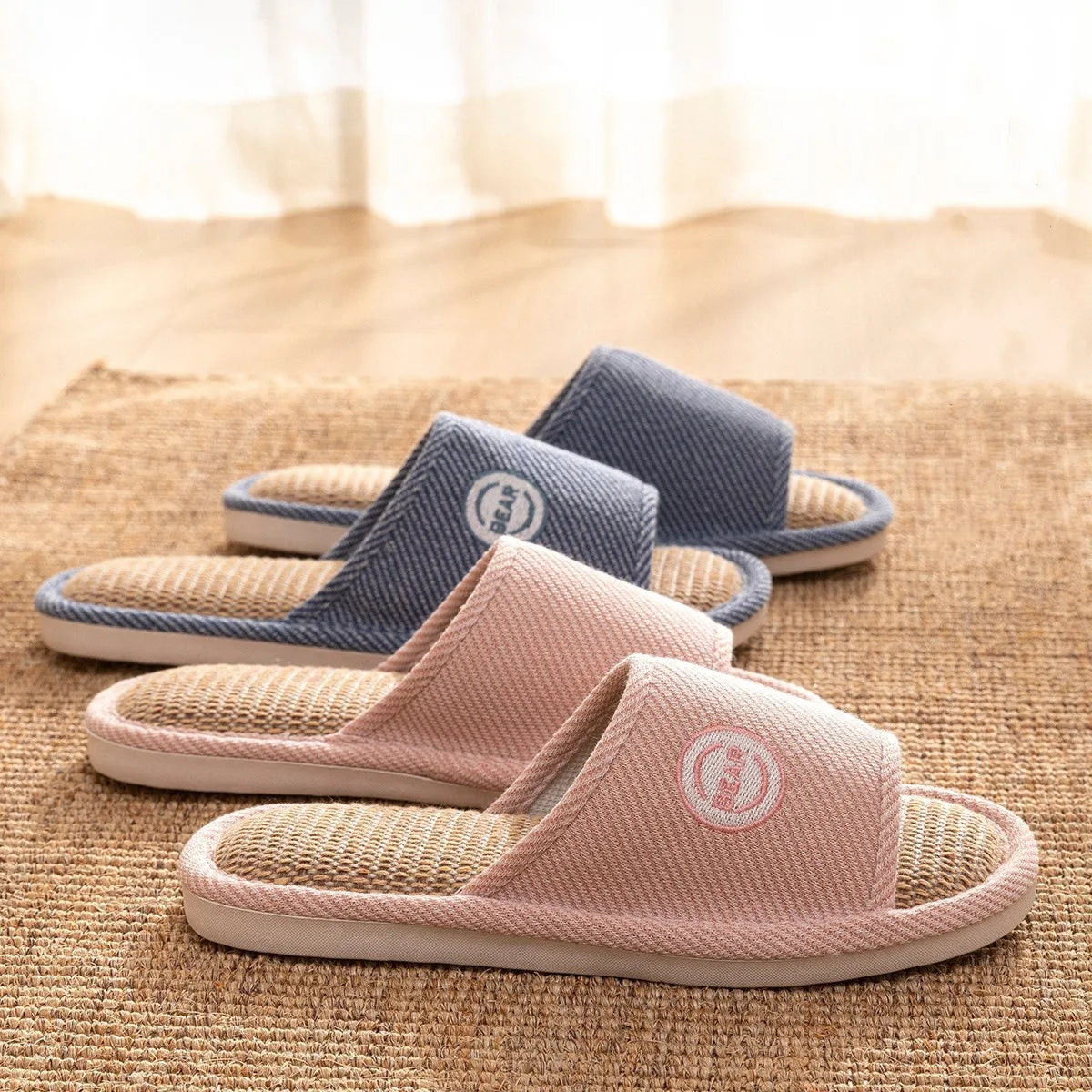 Couples Home Linen Slippers Women Indoor Soft Comfortable Bedroom Slides Men Leisure Non Slip House Shoes Platform Cotton Flats