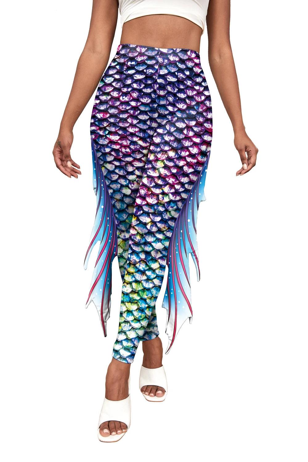 Mermaid Print Women's Pants Colour Fish Scales Yoga Leggings 3D Printed Women's Bottoms Fashion Women Trousers Workout Fitness