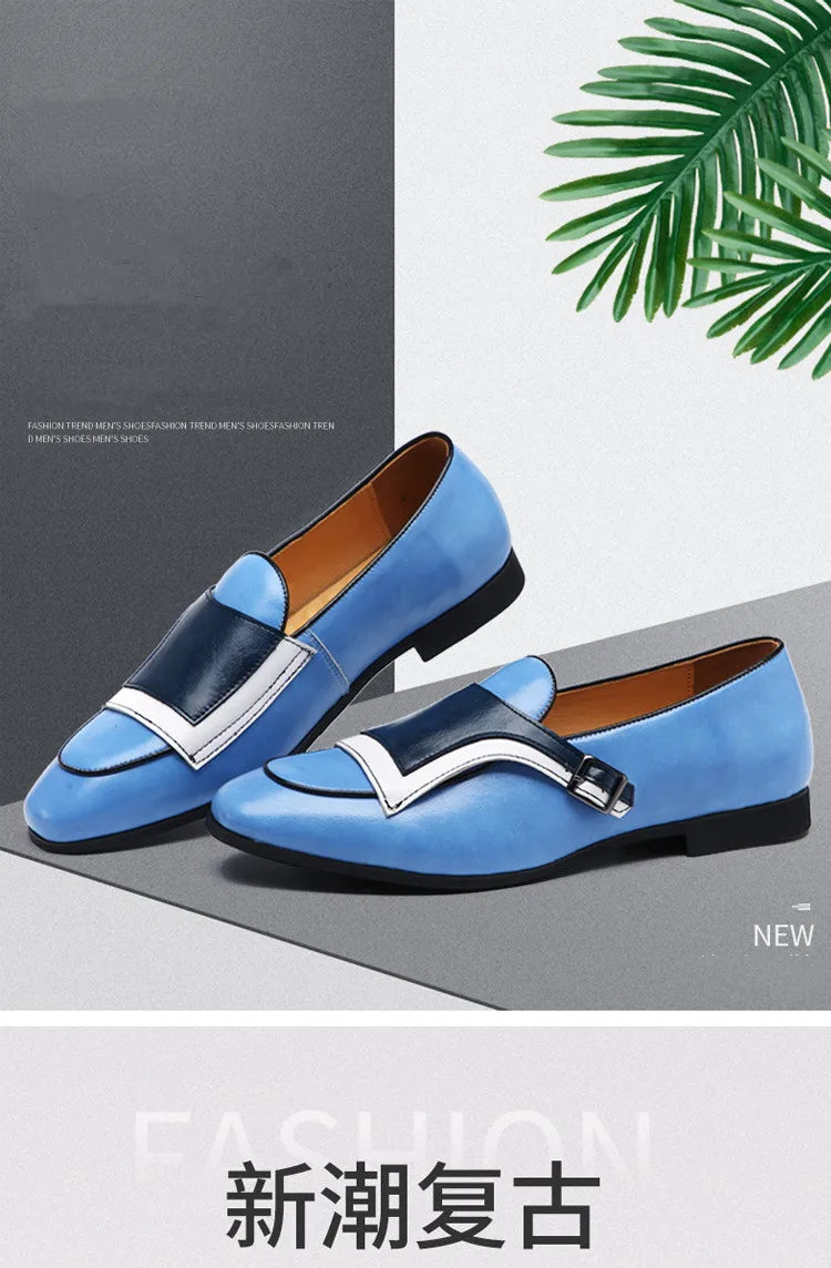 Luxury Designer New Monk Strap Blue and White Oxford Shoes For Men's Formal Wedding Prom Dress Homecoming Sapatos Tenis Masculin