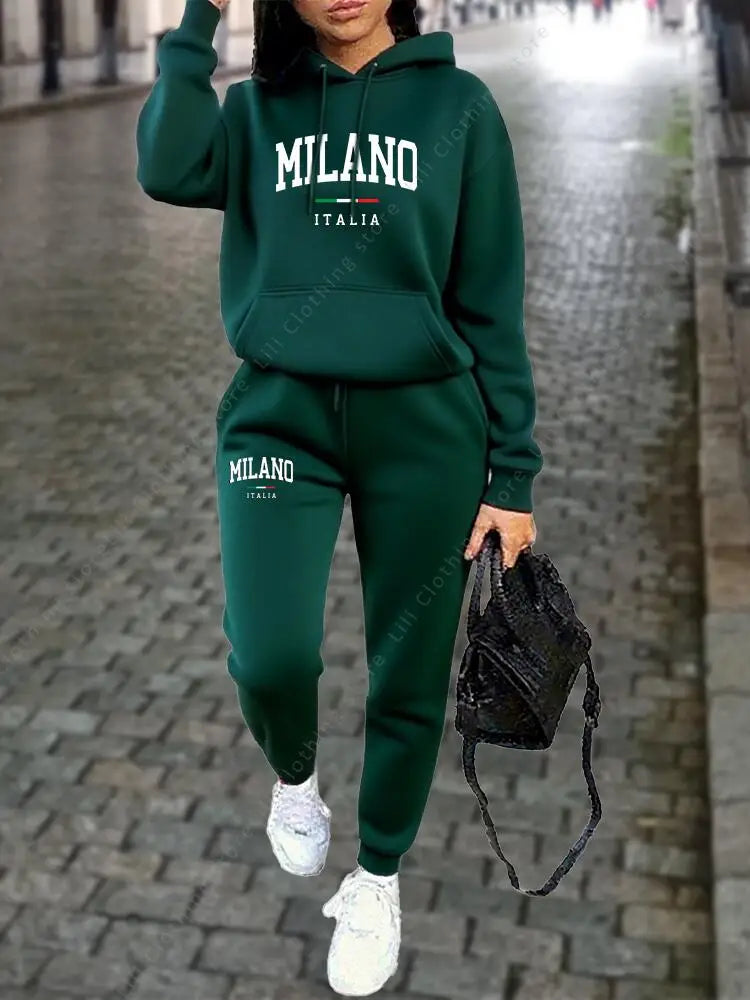 Milano Women Tracksuit Set Hoodie Sweatshirt Sweatpants Two Piece Autumn Winter