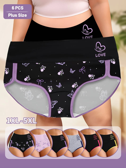6pcs Multi-Color Combination Women'S Underwear Plus Size Plus Size Underwear Tummy Control Waist Cinching Mid-Rise Underwear 90%