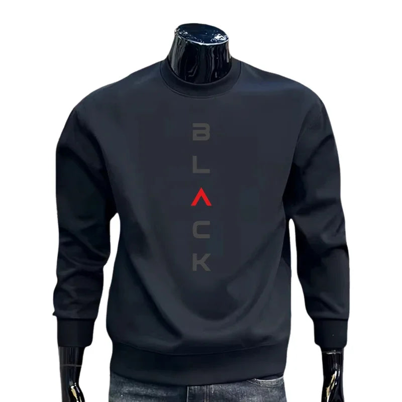 Black Letter Printed Mens Hoodie Classic Crew neck Long Sleeve Pullover Sweatshirt Autumn Spring Casual Warm Fashion Daily Wear BAZAARHUBO