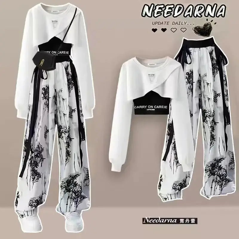 Spring Autumn Women's Tracksuit Casual Loose Top and Pants Two Piece Set Women Sports Trouser Suits