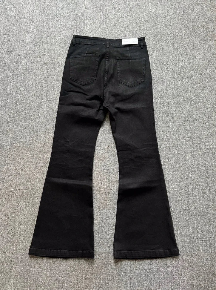 American Retro Heavy Industry High Street Coated Micro-Flared Jeans For Men And Women Black Gothic Vintage Casual Loose Jeans