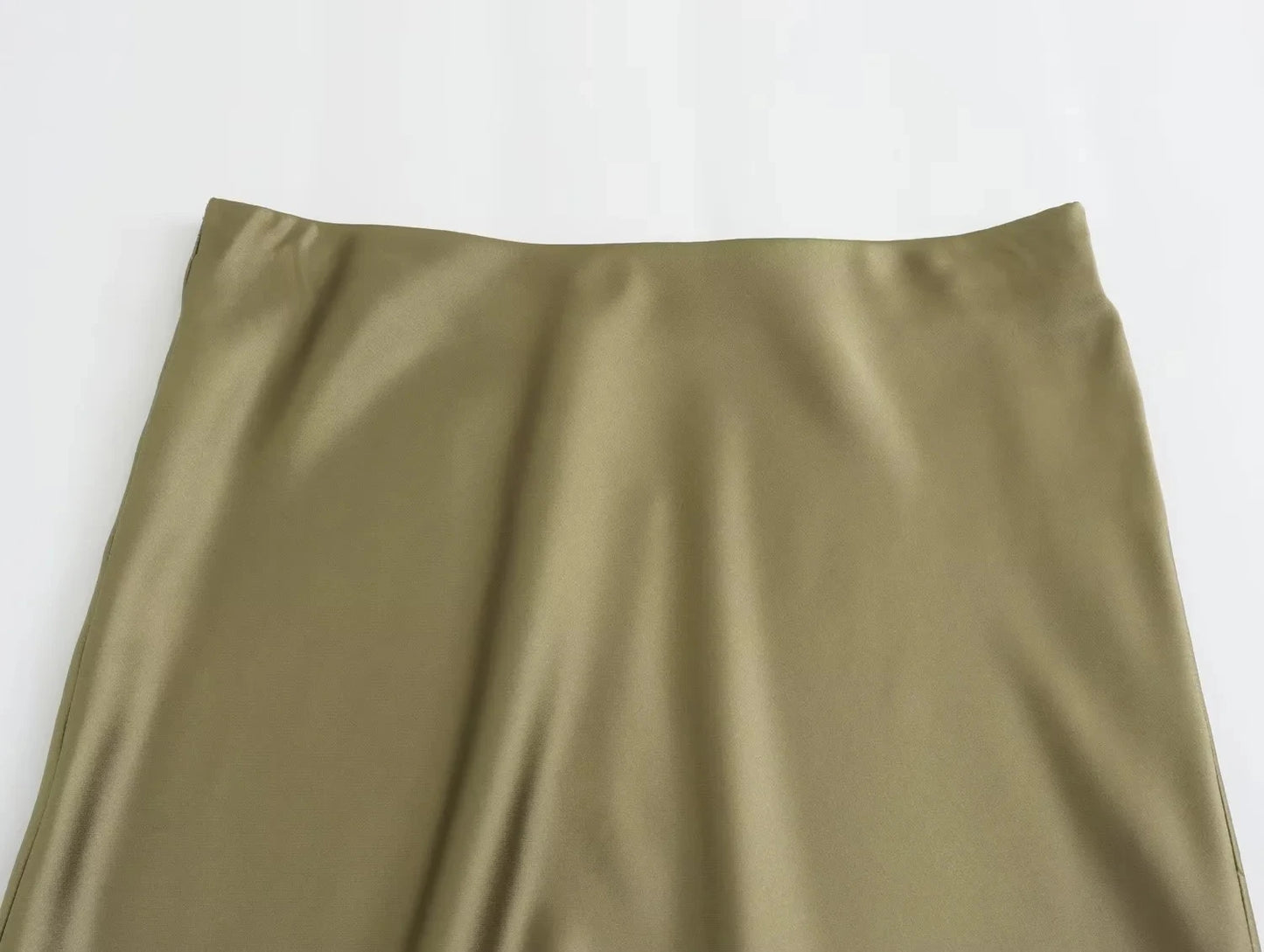 HH Women Fashion Vintage Solid Skirt Satin Slim Elastic Waist Midi Skirts Office Lady Wear Elegant Woman Chic Mermaid Skirt