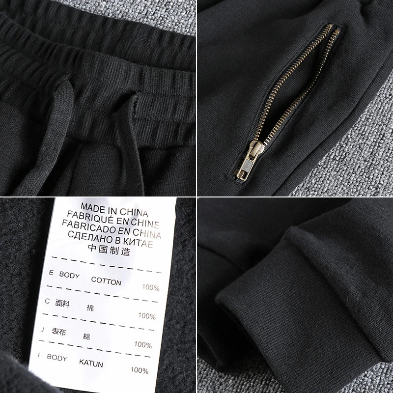 Autumn Winter American Retro Thick Sweatpants With Velvet Men's Pure Cotton Washed Heavyweight Knitted Sports Ankle-tied Pants